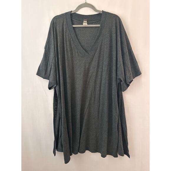 We The Free People Oversized Tunic Side Slit Tee Shirt V-Neck Gray Top Small - Picture 1 of 6